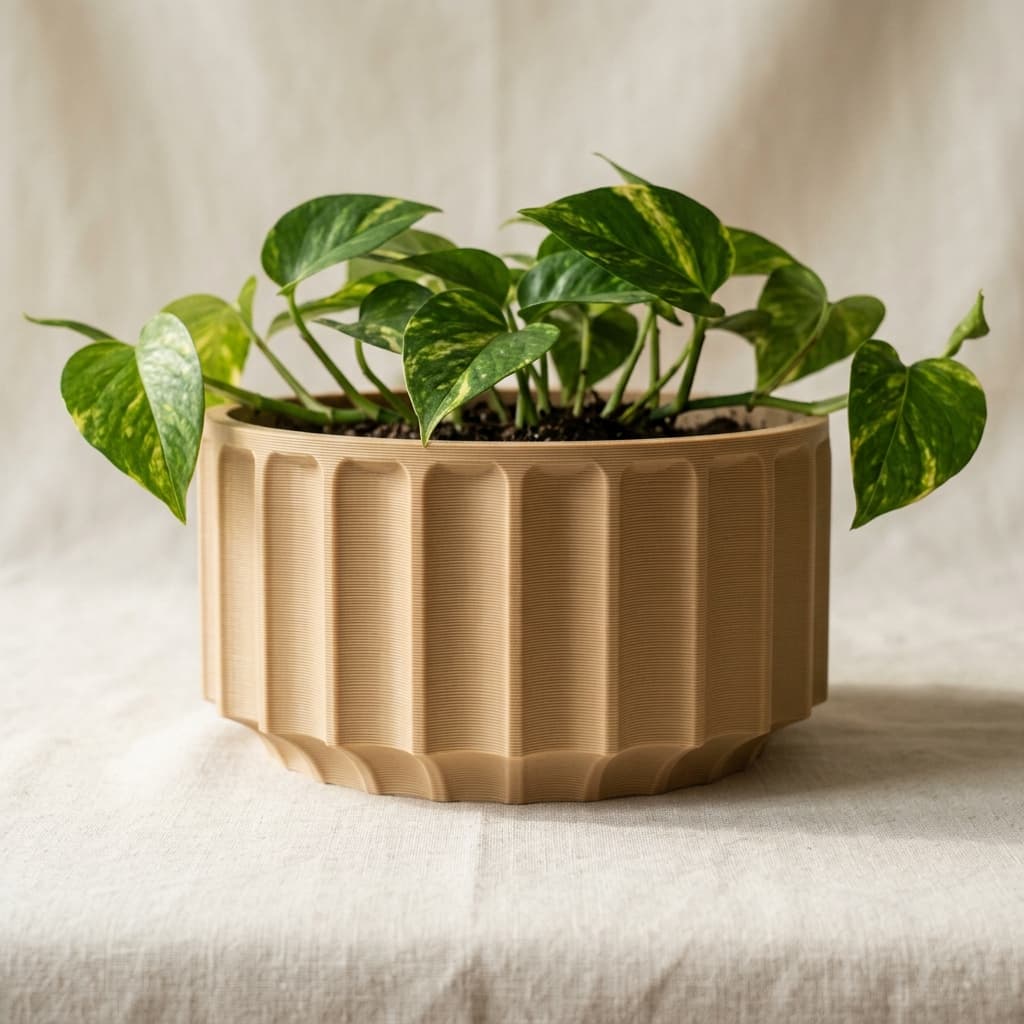 Canelado Reto — vaso impresso em 3D, filamento PLA fosco