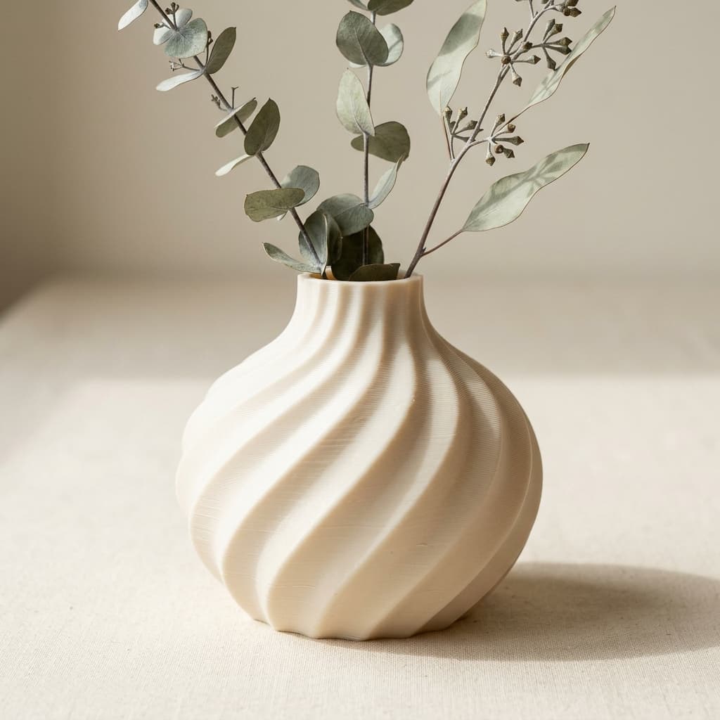 Espiral Baixo — vaso impresso em 3D, filamento PLA fosco